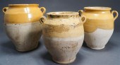 THREE PARTIAL STRAW GLAZED POT
