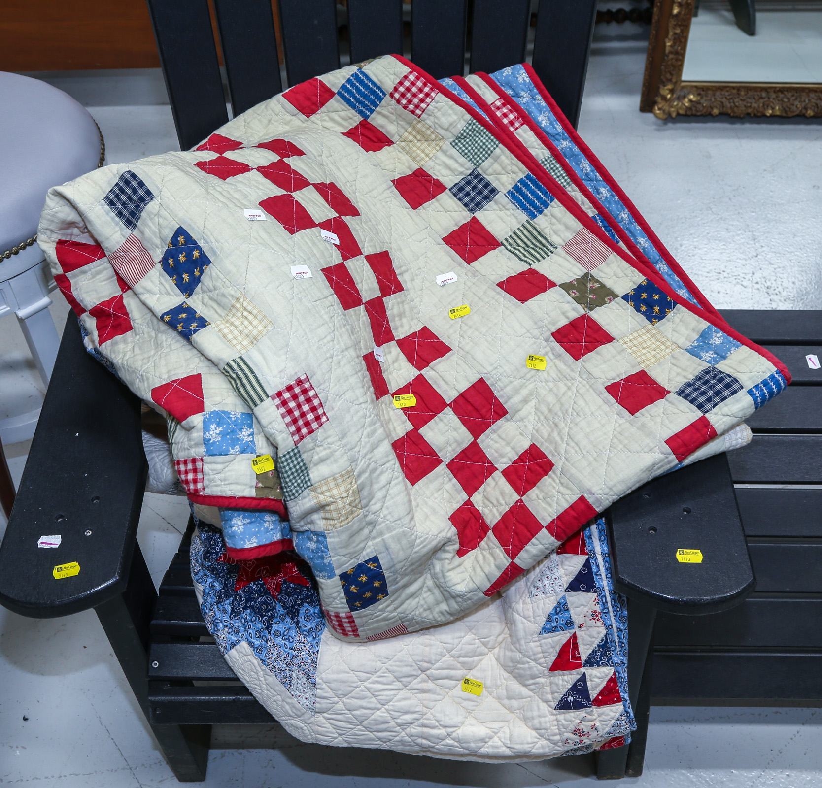 THREE PATCHWORK QUILTS Later 20th