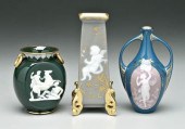Three pate-sur-pate vases: one