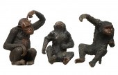 THREE PATINATED BRONZE MONKEY