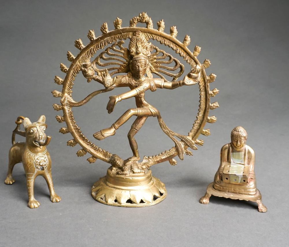 THREE PATINATED METAL FIGURAL