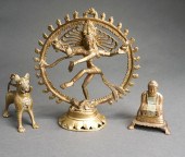 THREE PATINATED METAL FIGURAL