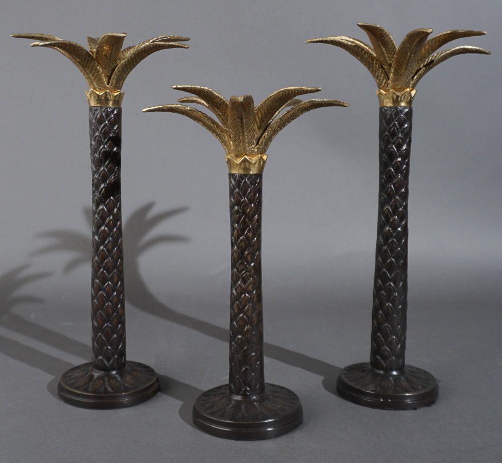 THREE PATINATED METAL PALM