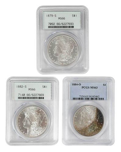 THREE PCGS GRADED MORGAN