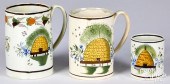 THREE PEARLWARE MUGS, 19TH C.,
