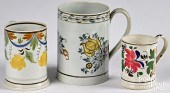 THREE PEARLWARE MUGS, 19TH C.,