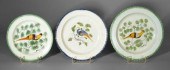 Three pearlware peafowl plates