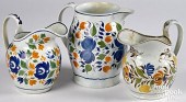 THREE PEARLWARE PITCHERS, 19TH