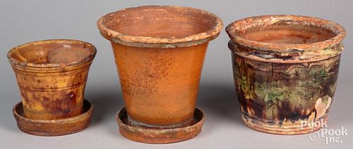 THREE PENNSYLVANIA REDWARE FLOWER