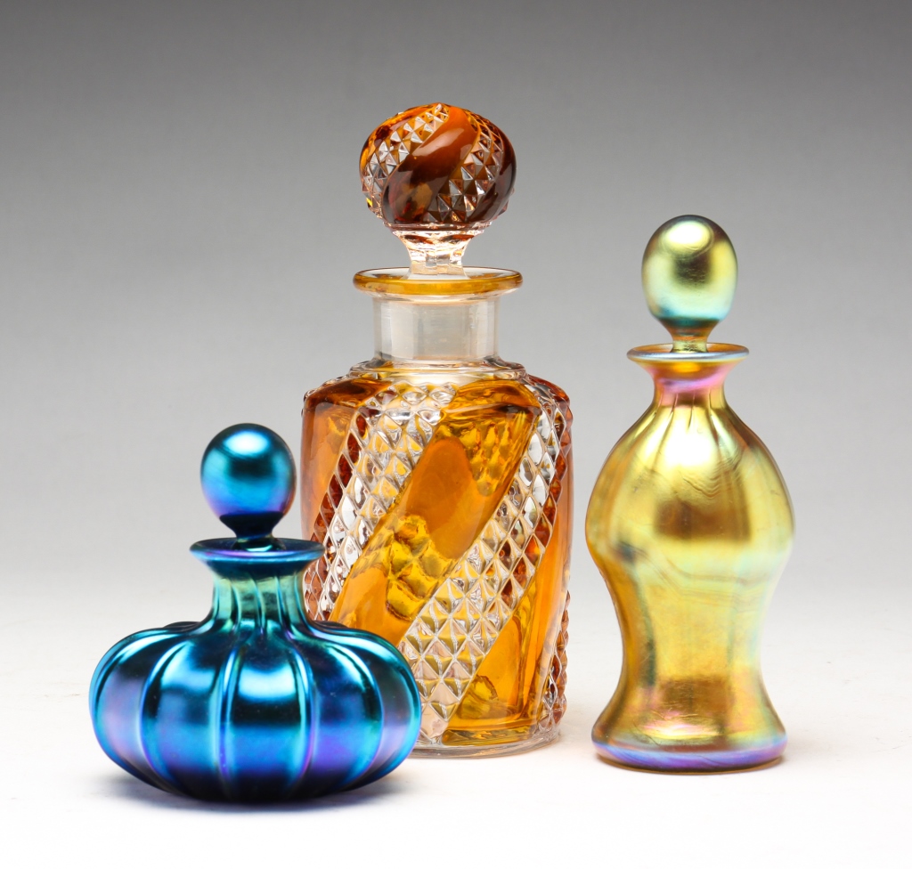 THREE PERFUME BOTTLES. European,