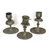 THREE PERSIAN ENGRAVED TINNED