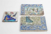 THREE PERSIAN FIGURAL GLAZED C