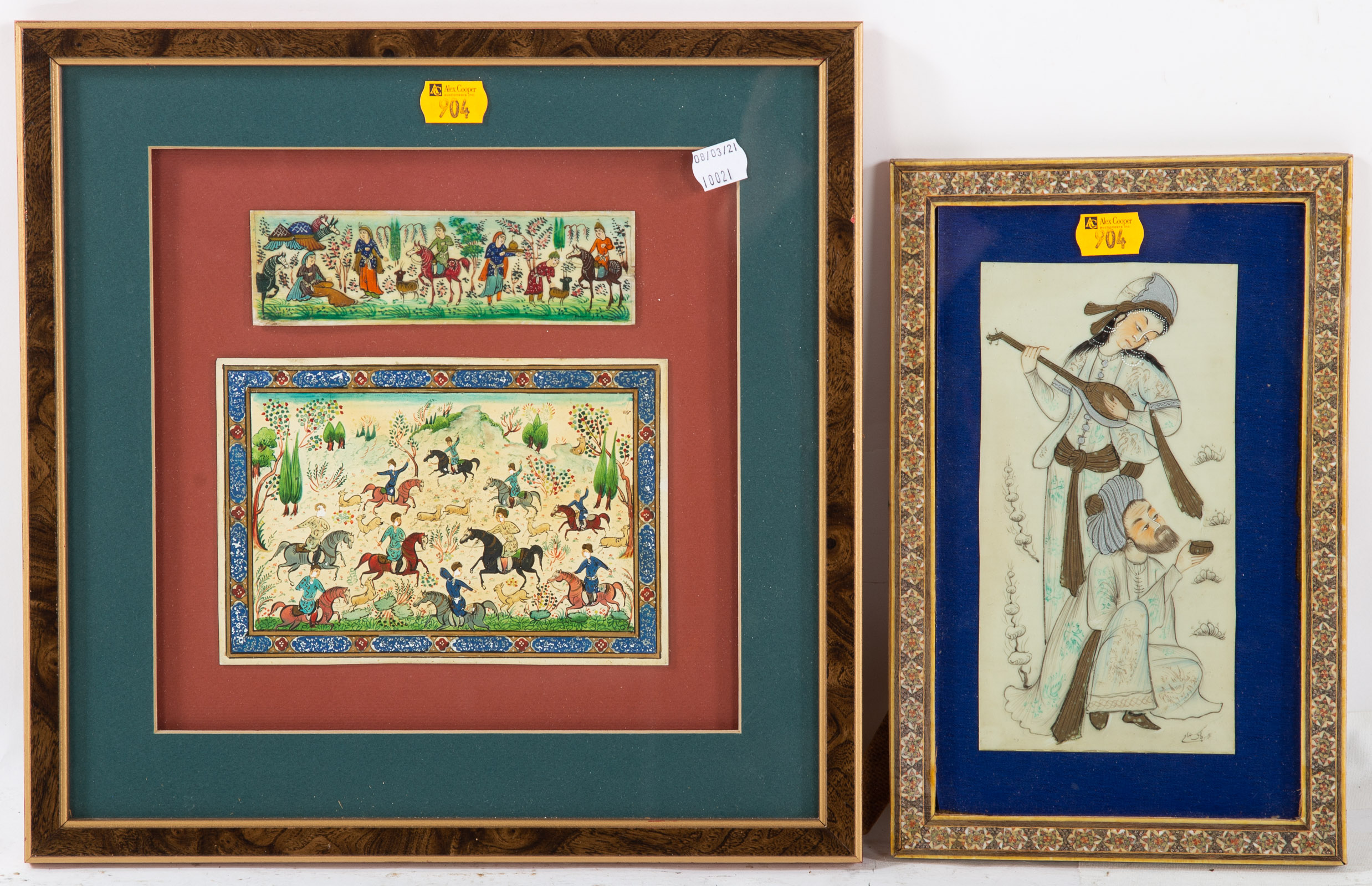 THREE PERSIAN PAINTED MINIATURES IN