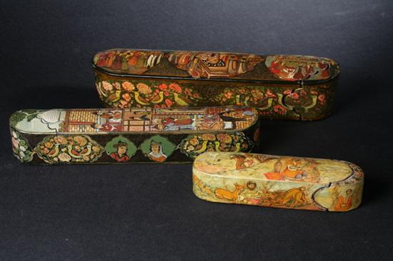 THREE PERSIAN PENCIL BOXES. -