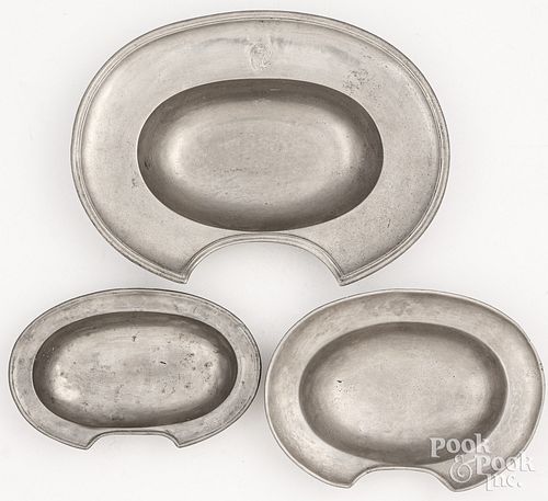 THREE PEWTER BARBER BOWLSThree