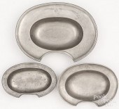 THREE PEWTER BARBER BOWLSThree