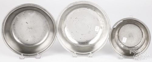 THREE PEWTER BASINSThree pewter