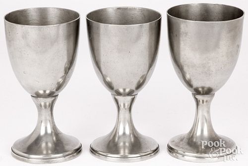 THREE PEWTER CHALICES, 19TH C.Three