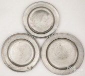 THREE PEWTER CHARGERS, 18TH/19