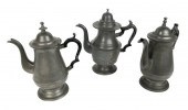 THREE PEWTER COFFEEPOTS CIRCA