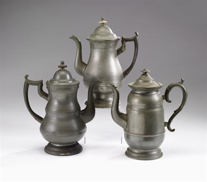Three pewter coffeepots   