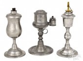 THREE PEWTER FLUID LAMPS, 19TH