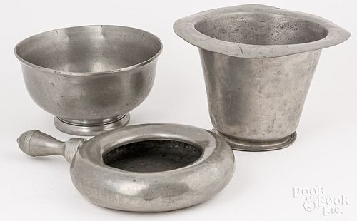 THREE PEWTER ITEMS, MID 18TH