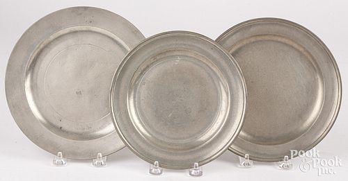 THREE PEWTER PLATES, 18TH/19TH