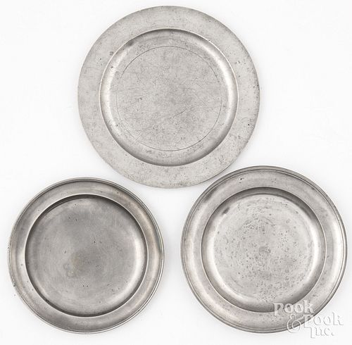 THREE PEWTER PLATESThree pewter
