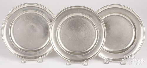 THREE PEWTER PLATESThree pewter