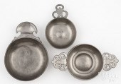 THREE PEWTER PORRINGERS, 18TH