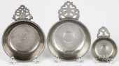 THREE PEWTER PORRINGERS, 19TH