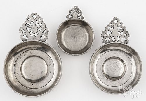 THREE PEWTER PORRINGERS, 19TH