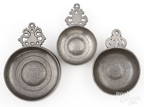 THREE PEWTER PORRINGERSThree Thomas