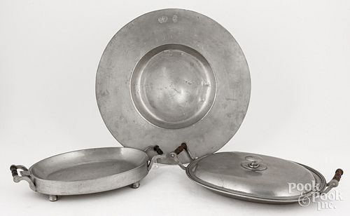 THREE PEWTER SERVING ITEMSThree