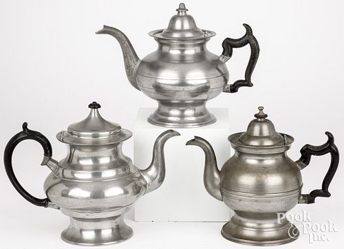 THREE PEWTER TEAPOTS, G.