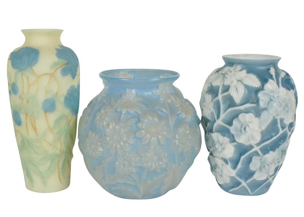 THREE PHOENIX MOLDED GLASS