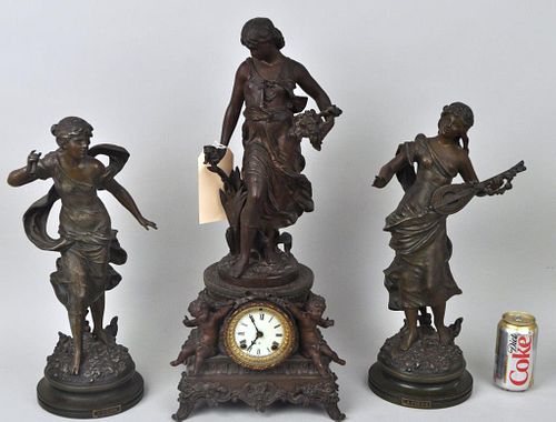 THREE PIECE ANSONIA SPELTER