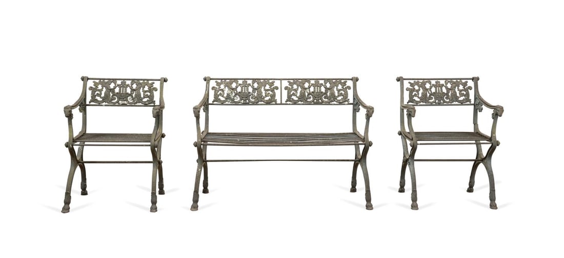 THREE PIECE ANTIQUE PAINTED CAST