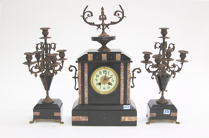 THREE-PIECE BLACK MARBLE CLOCK