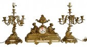 THREE PIECE BRASS MANTLE SET,