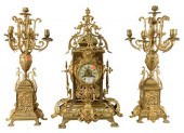 THREE PIECE BRASS MANTLE SET,