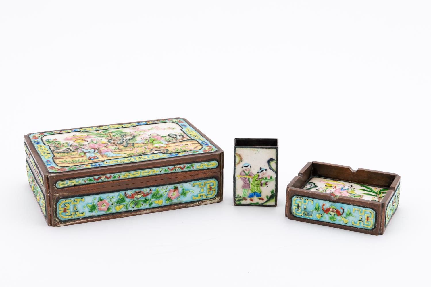 THREE PIECE CHINESE ENAMEL
