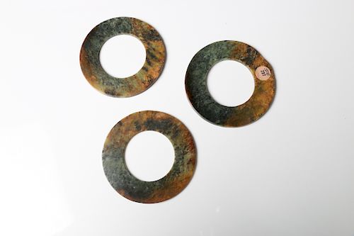 THREE-PIECE CHINESE JADE BI DISC