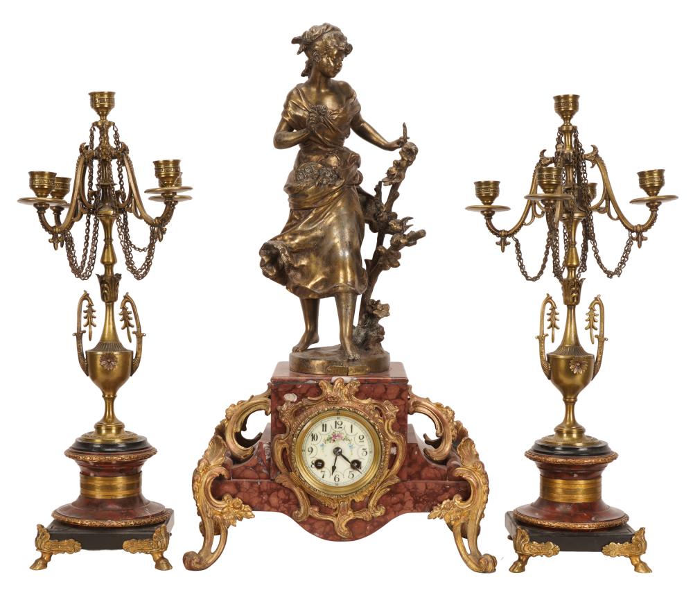 THREE-PIECE CLOCK GARNITURErouge