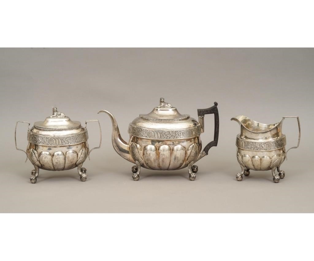 Three piece coin silver tea service