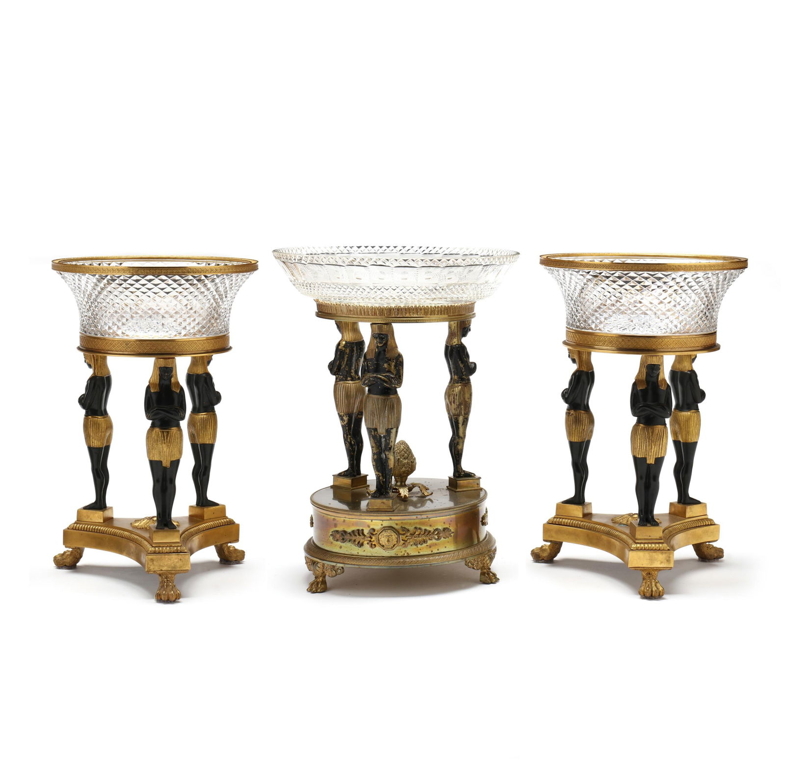 THREE PIECE EGYPTIAN REVIVAL BRONZE