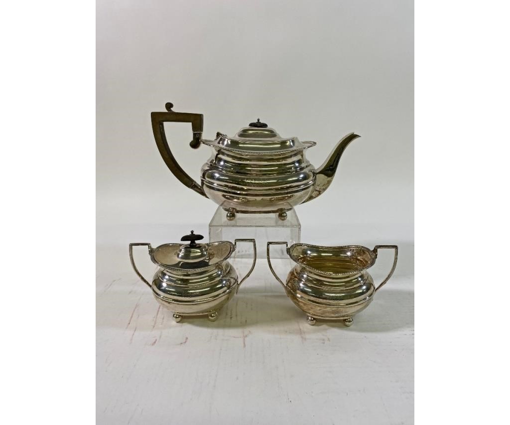 Three piece English silver tea