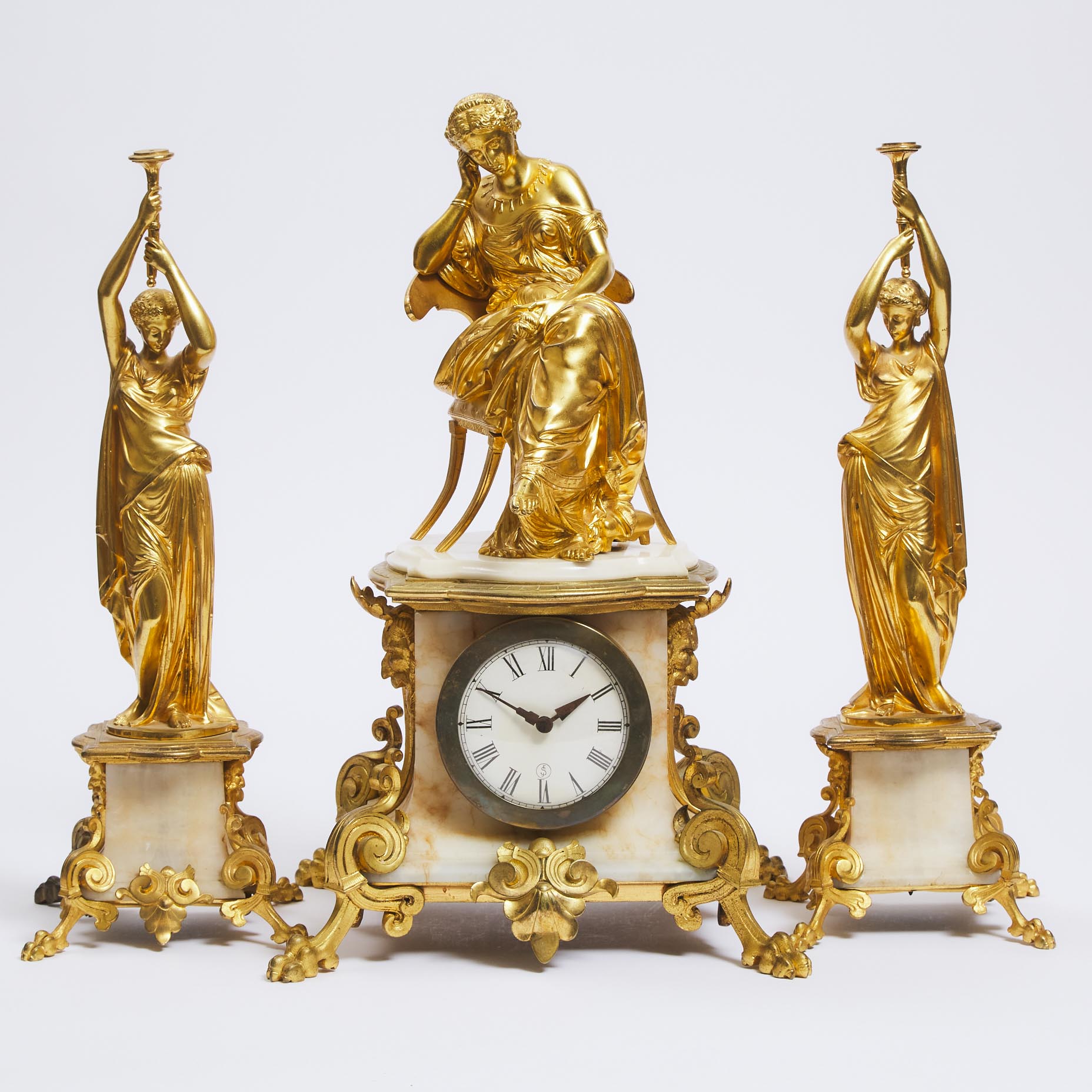 Three Piece French Figural Gilt