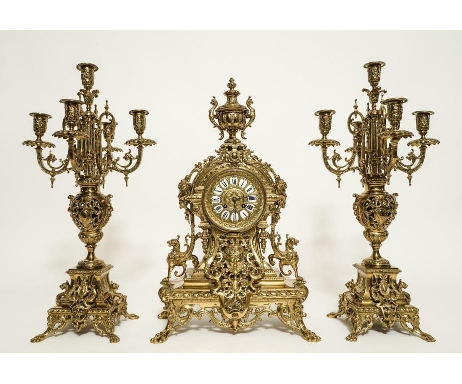 Three piece French gilt bronze